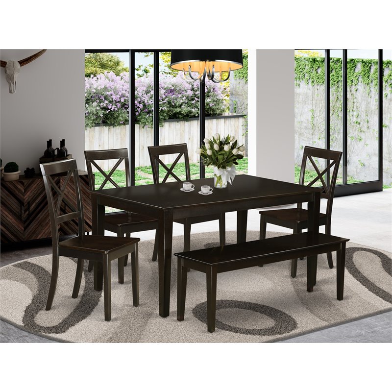 East West Furniture Capri 6-piece Wood Dining Room Set in Cappuccino