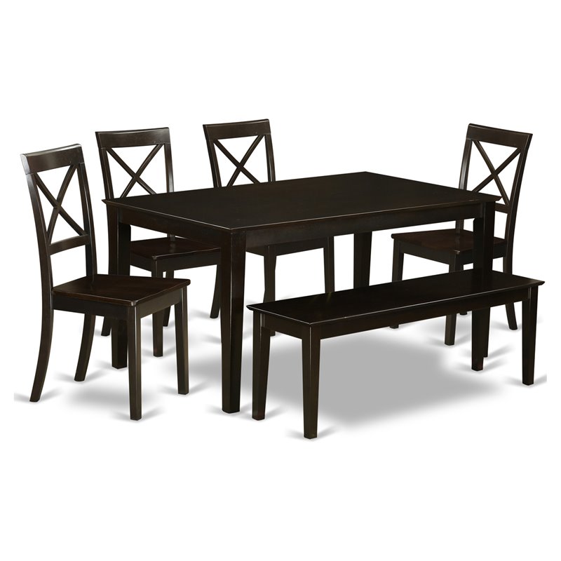 East West Furniture Capri 6-piece Wood Dining Room Set in Cappuccino