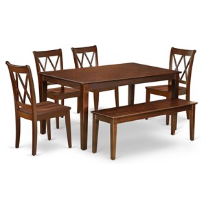 East West Furniture Capri 6-piece Wood Dining Set with X-Back Chairs in Mahogany