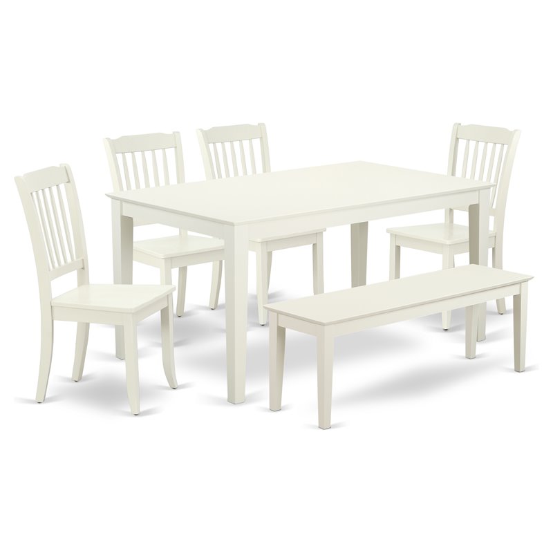 East West Furniture Capri 6-piece Wood Dining Set with Slat Back in Linen White