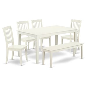 East West Furniture Capri 6-piece Wood Dining Set with Slat Back in Linen White