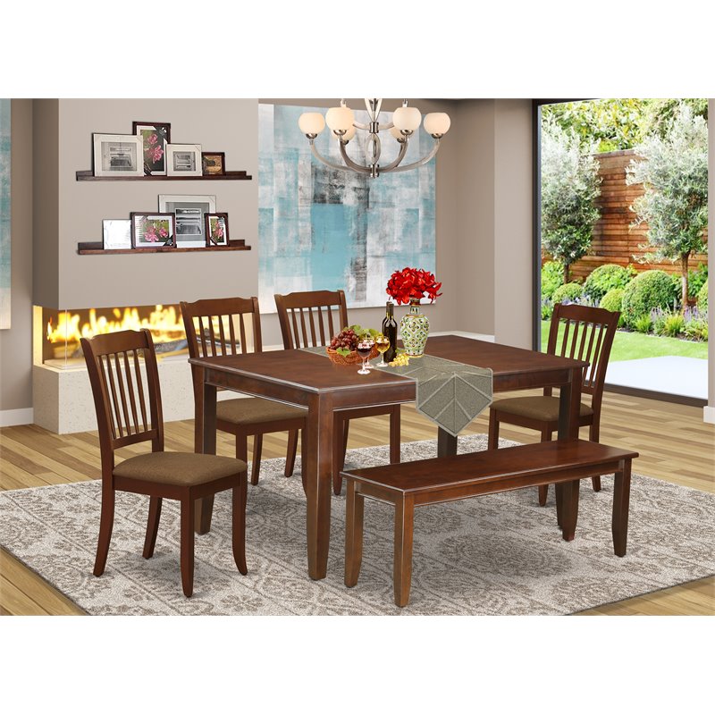 East West Furniture Capri 6-piece Wood Dining Set w/ Slatted Chairs in Mahogany