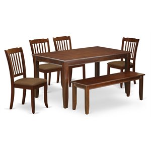 East West Furniture Capri 6-piece Wood Dining Set w/ Slatted Chairs in Mahogany
