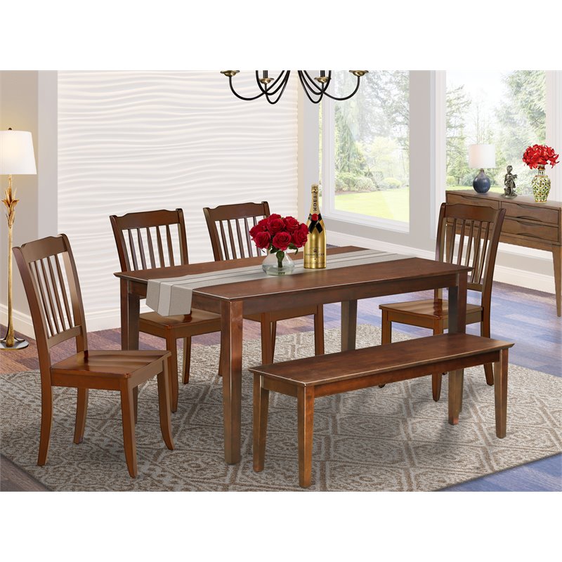East West Furniture Capri 6-piece Wood Dining Set with Bench in Mahogany