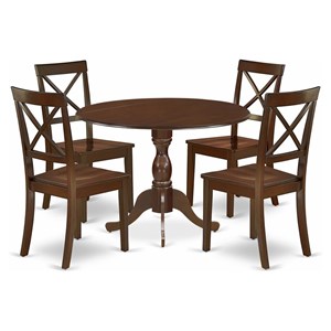 East West Furniture Dublin 5-piece Wood Dining Table Set in Mahogany