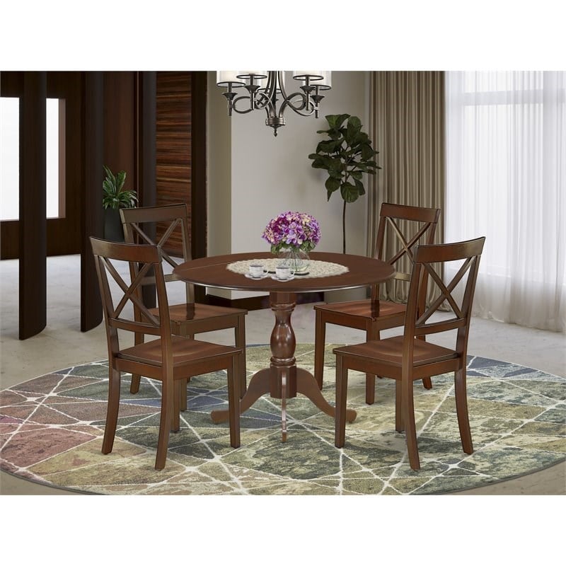 East West Furniture Dublin 5-piece Wood Dining Table Set in Mahogany