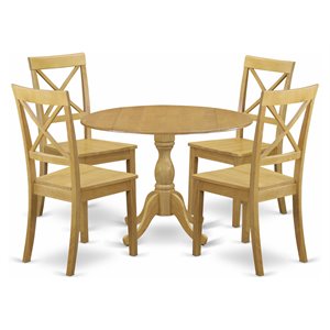 East West Furniture Dublin 5-piece Wood Dining Table and Chairs in Oak