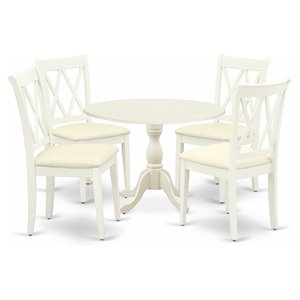 East West Furniture Dublin 5-piece Wood Dining Table Set in Linen White