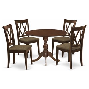 East West Furniture Dublin 5-piece Wood Dining Set with Linen Seat in Mahogany