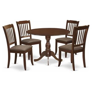 East West Furniture Dublin 5-piece Wood Dining Set with Fabric Seat in Mahogany