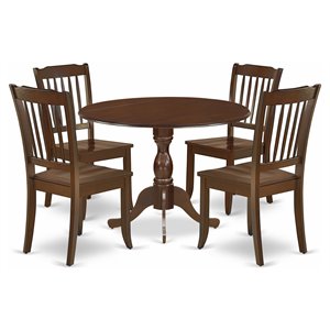 East West Furniture Dublin 5-piece Wood Dining Set with Slatted Back in Mahogany
