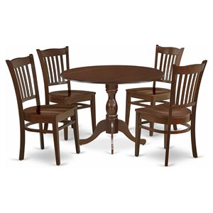 East West Furniture Dublin 5-piece Wood Kitchen Set in Mahogany