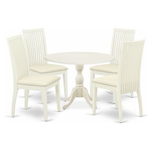 East West Furniture Dublin 5-piece Wood Table and Dining Chairs in Linen White