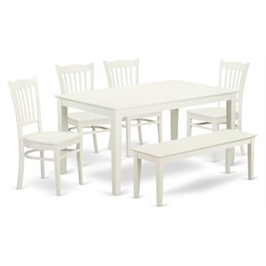 East West Furniture Capri 6-piece Wood Dining Set with 1 Bench in Linen White