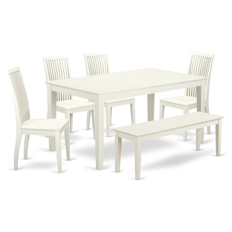 East West Furniture Capri 6-piece Wood Kitchen Table Set in Linen White
