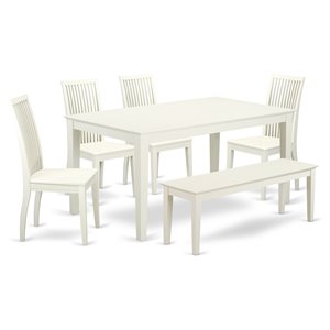 East West Furniture Capri 6-piece Wood Kitchen Table Set in Linen White