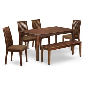 East West Furniture Capri 6-piece Wood Dining Table Set in Mahogany