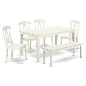 East West Furniture Capri 6-piece Wood Dining Set with Panel Back in Linen White