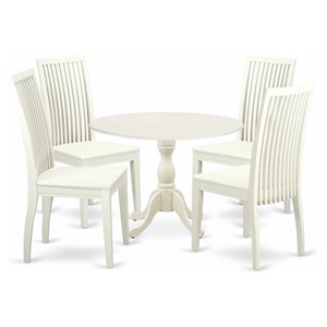 East West Furniture Dublin 5-piece Wood Kitchen Set in Linen White