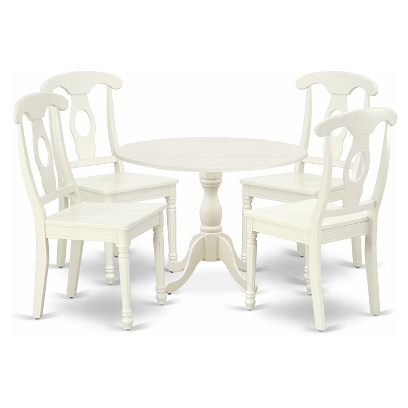 East West Furniture Dublin 5-piece Wood Dining Set in Linen White