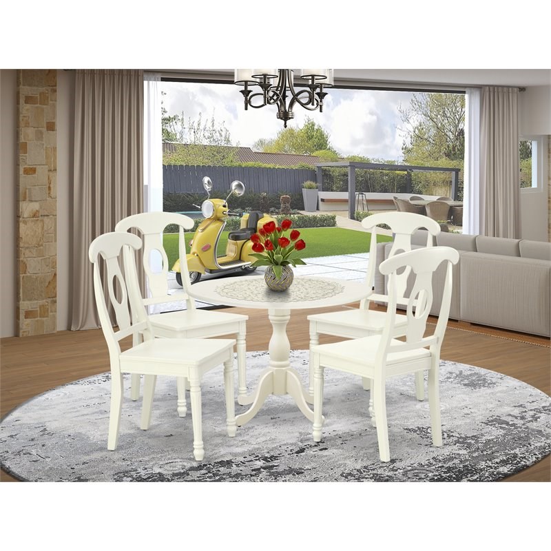 East West Furniture Dublin 5-piece Wood Dining Set in Linen White
