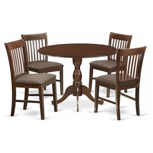East West Furniture Dublin 5-piece Wood Table and Dining Chair Set in Mahogany