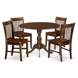 East West Furniture Dublin 5-piece Traditional Wood Dining Set in Mahogany