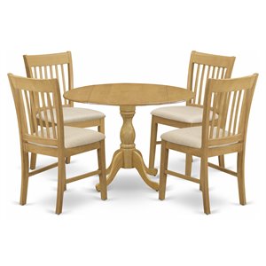 East West Furniture Dublin 5-piece Wood Dining Set with Linen Seat in Oak