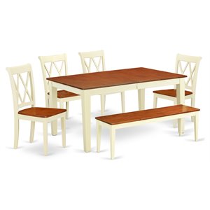 East West Furniture Nicoli 6-piece Wood Dining Table Set in Buttermilk/Cherry