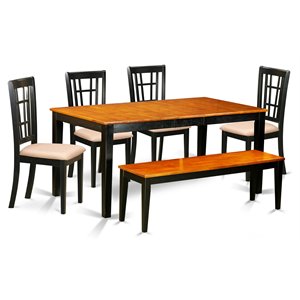 East West Furniture Nicoli 6-piece Wood Dining Table and Chair Set in Black