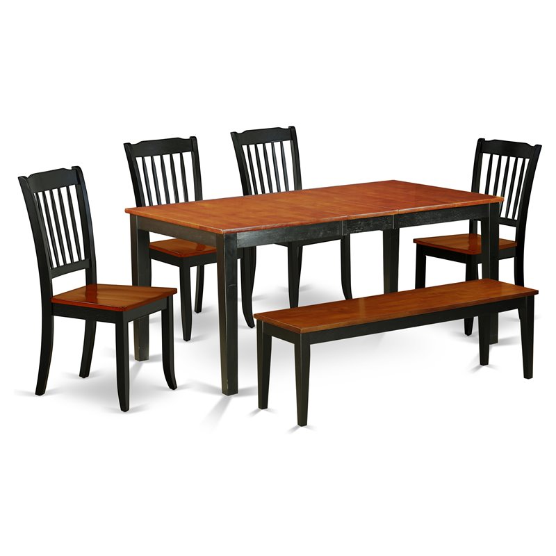 East West Furniture Nicoli 6-piece Dining Set with Wood Seat in Black/Cherry