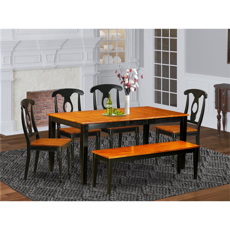 East West Furniture Nicoli 6-piece Kitchen Set with Bench in Black/Cherry