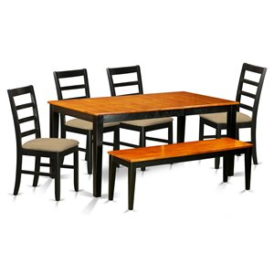 East West Furniture Nicoli 6-piece Dining Set with Cushion Seat in Black/Cherry