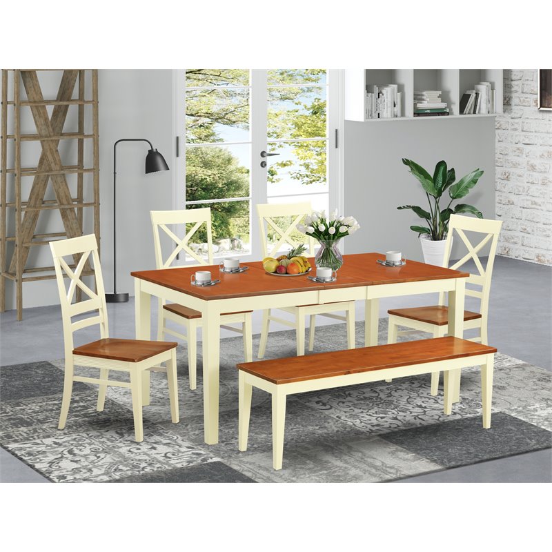 East West Furniture Nicoli 6-piece Wood Dinette Table Set in Buttermilk/Cherry