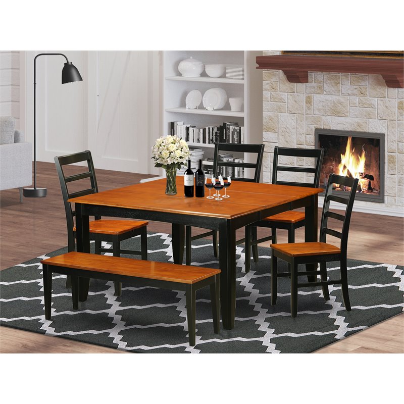 East West Furniture Parfait 6-piece Wood Dining Set with Bench in Black/Cherry