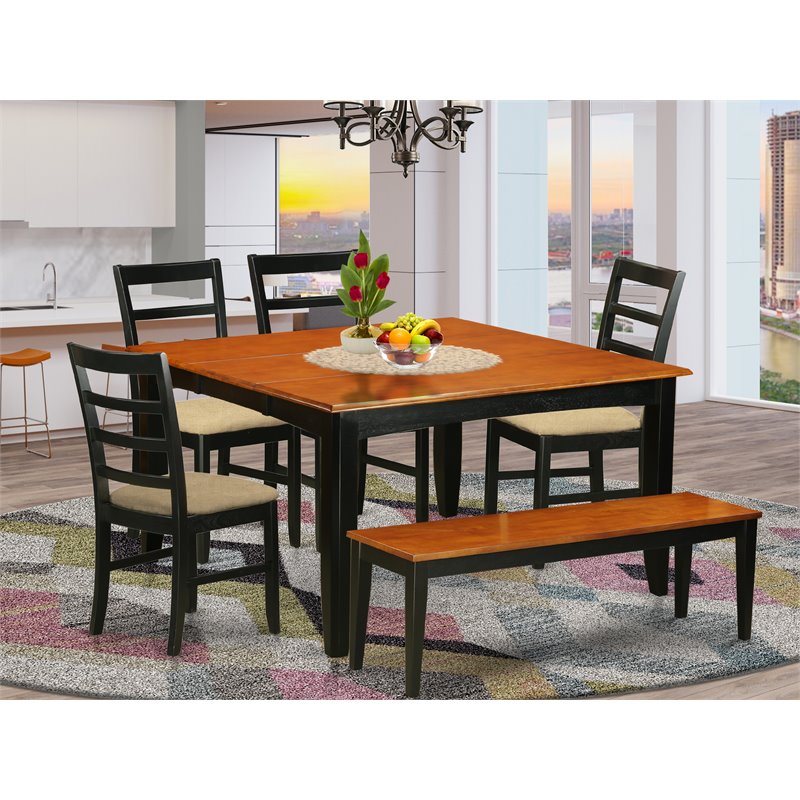 East West Furniture Parfait 6-piece Traditional Wood Dining Set in Black