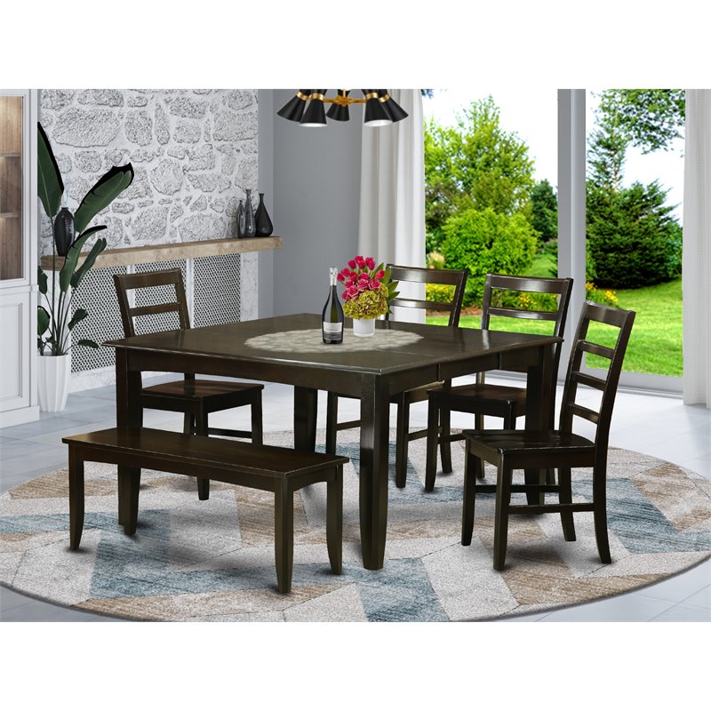 East West Furniture Parfait 6-piece Wood Dining Table Set in Cappuccino