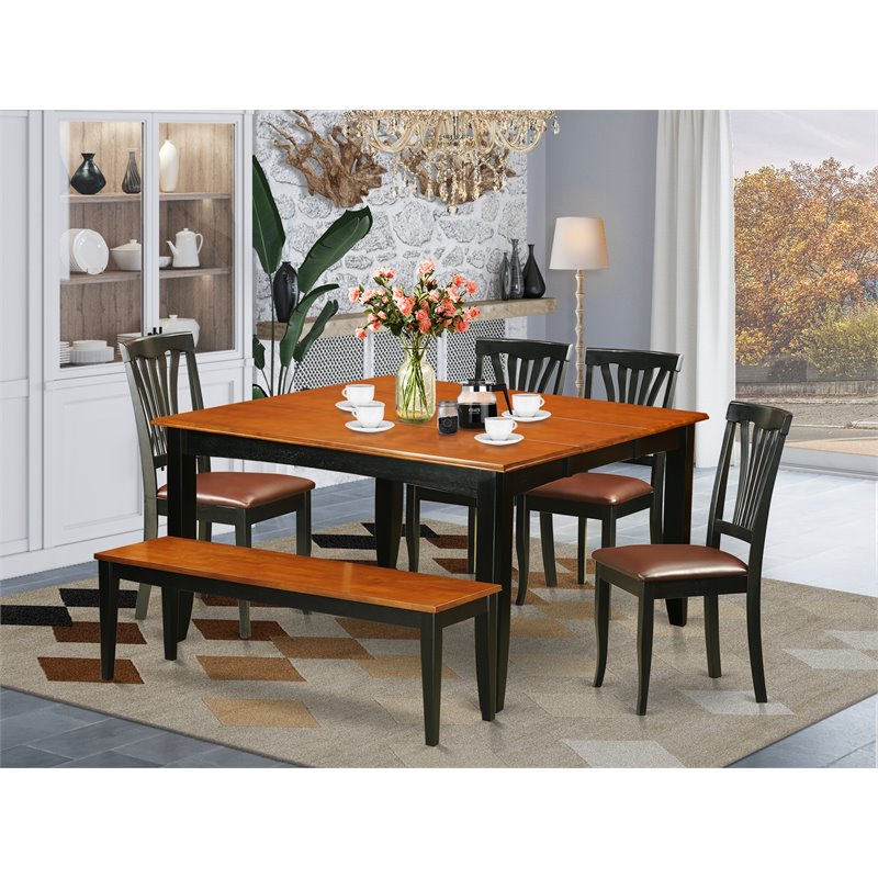 East West Furniture Parfait 6-piece Wood Dining Set with Leather Seat in Black
