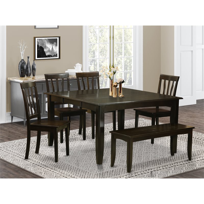 East West Furniture Parfait 6-piece Wood Dining Set with Bench in Cappuccino