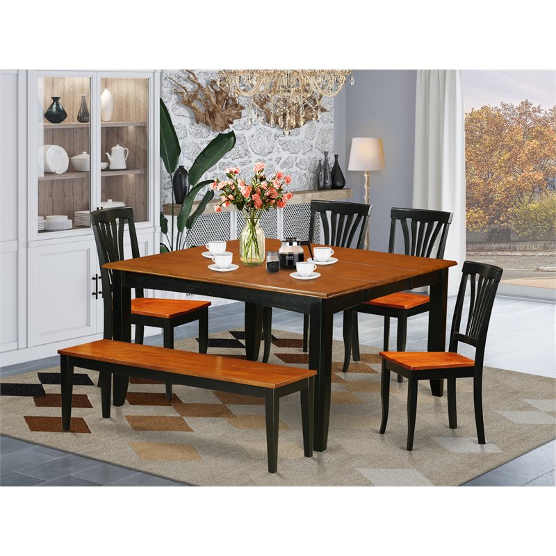 East West Furniture Parfait 6-piece Wood Dining Room Set with Bench in Black