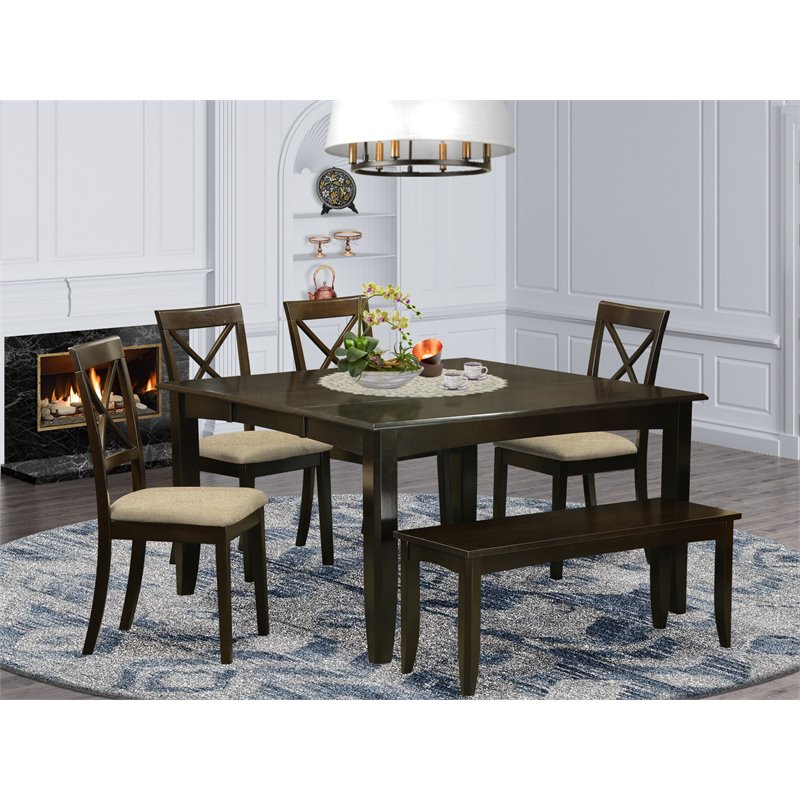 East West Furniture Parfait 6-piece Dining Table Set with Bench in Cappuccino