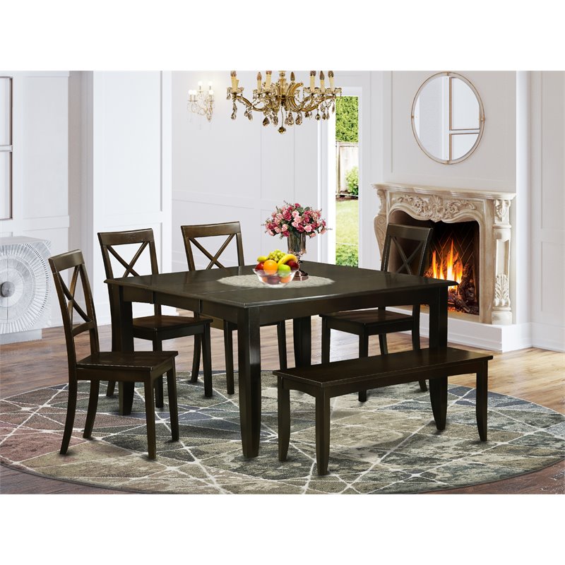East West Furniture Parfait 6-piece Dining Room Set with Bench in Cappuccino