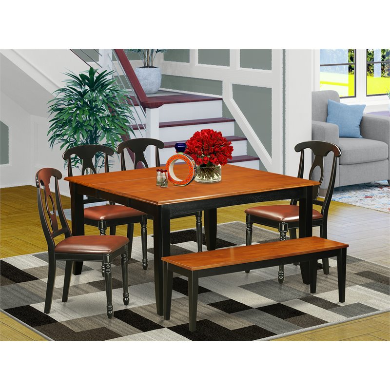 East West Furniture Parfait 6-piece Wood Dining Set with Leather Chairs in Black
