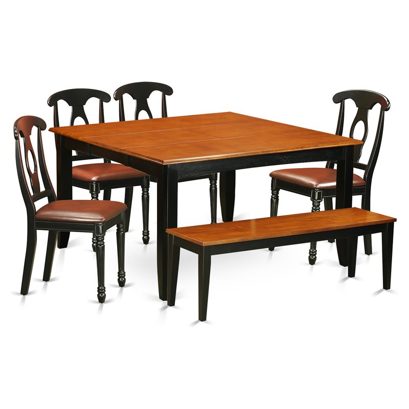 East West Furniture Parfait 6-piece Wood Dining Set with Leather Chairs in Black