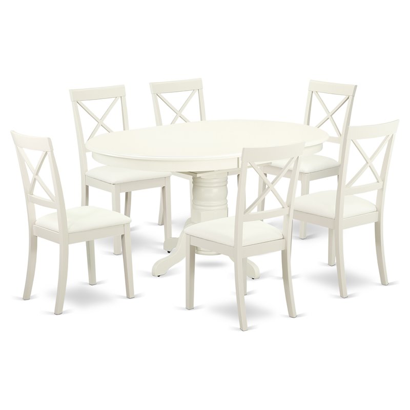 East West Furniture Avon 7-piece Wood Dining Set with Leather Chairs in White