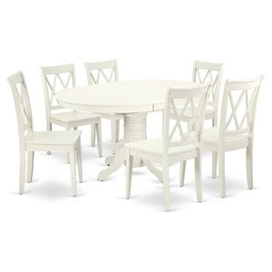 East West Furniture Avon 7-piece Wood Dining Set with X back Chairs in White