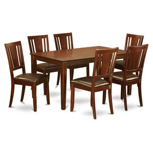 East West Furniture Capri 7-piece Wood Dining Set with Leather Seat in Mahogany