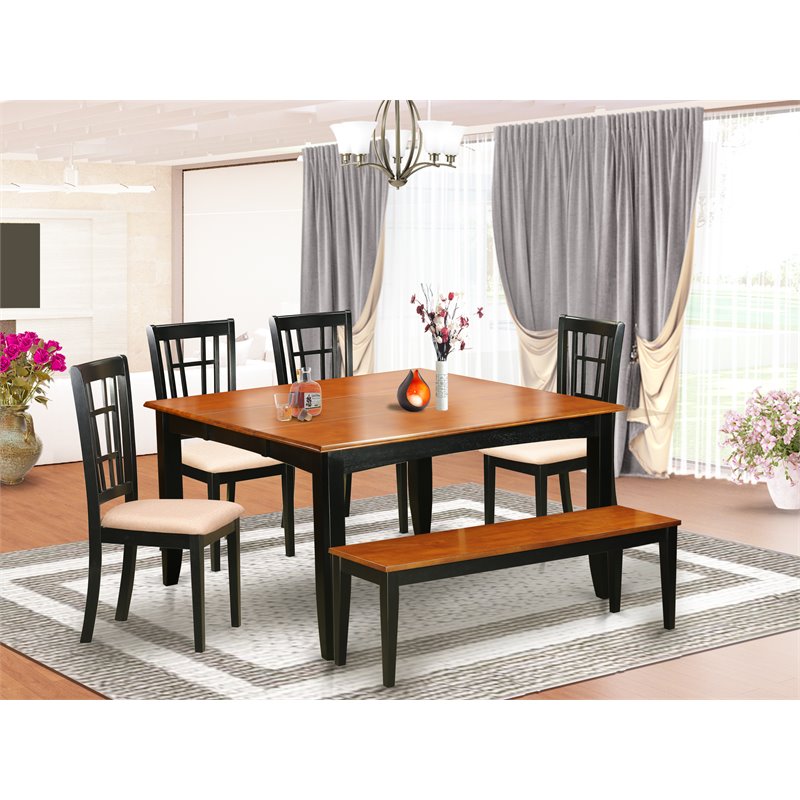 East West Furniture Parfait 6-piece Wood Dining Set with Linen Seat in Black