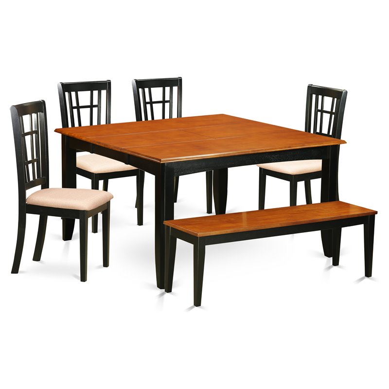 East West Furniture Parfait 6-piece Wood Dining Set with Linen Seat in Black