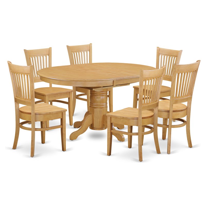 East West Furniture Avon 7-piece Dining Set with Wood Seat in Oak